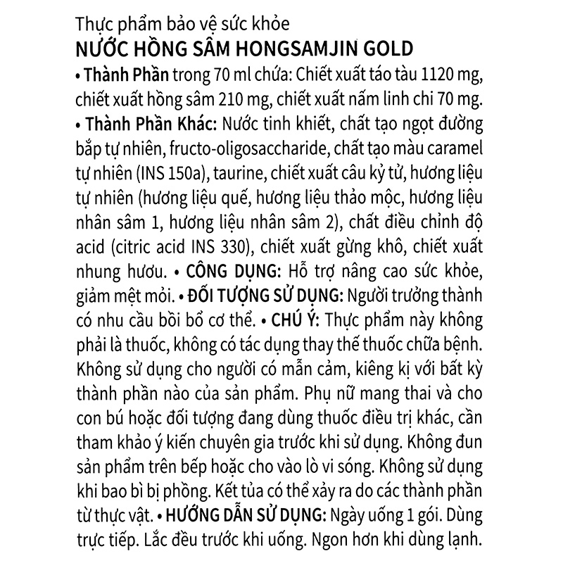 Thực phẩm bảo vệ sức khoẻ: Nước Hồng Sâm Hongsamjin Gold - 14